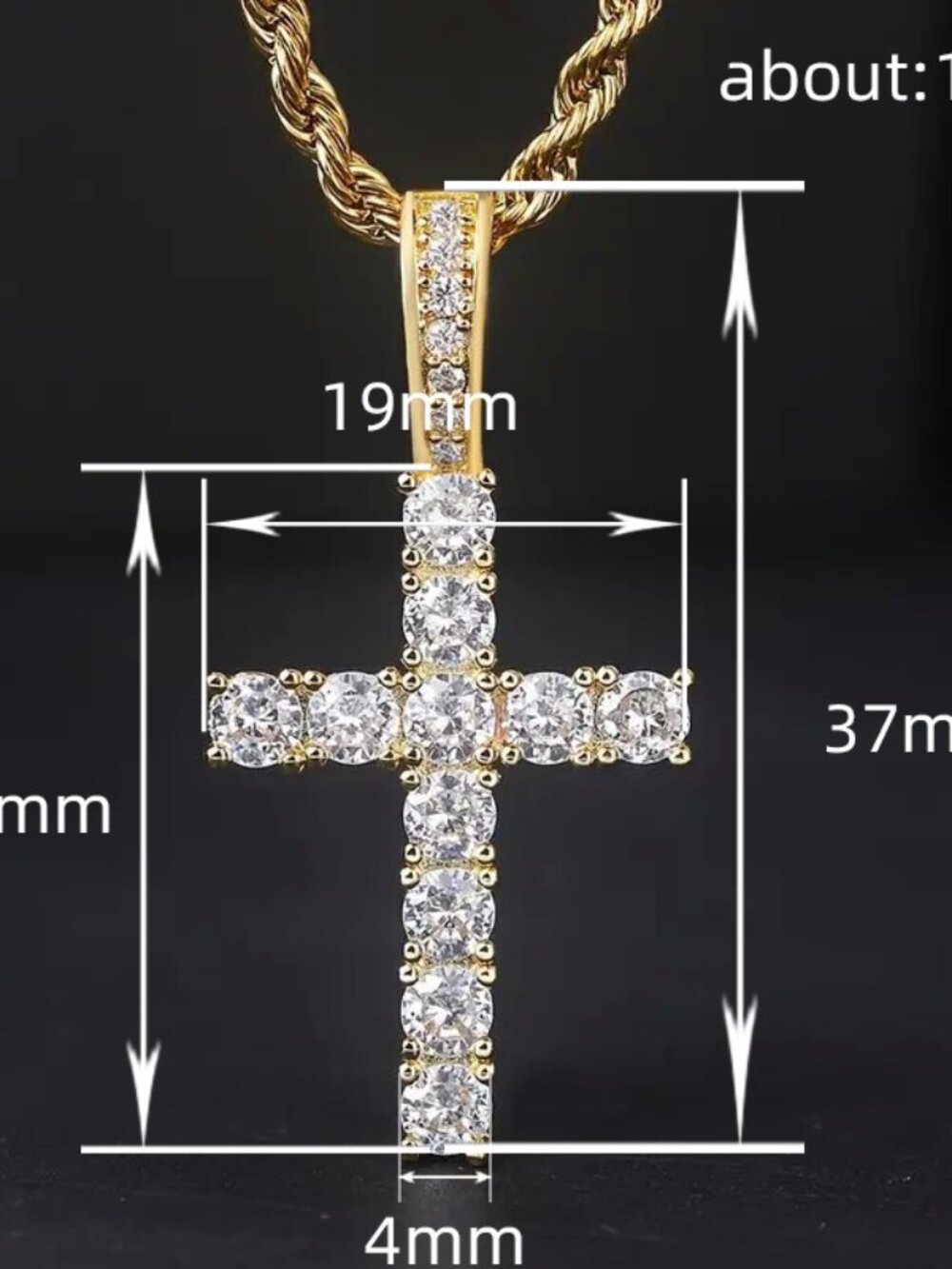 Tennis Style CZ Cross Pendant Necklace 24" Rope Chain Gold Silver Men Women - Picture 2 of 6